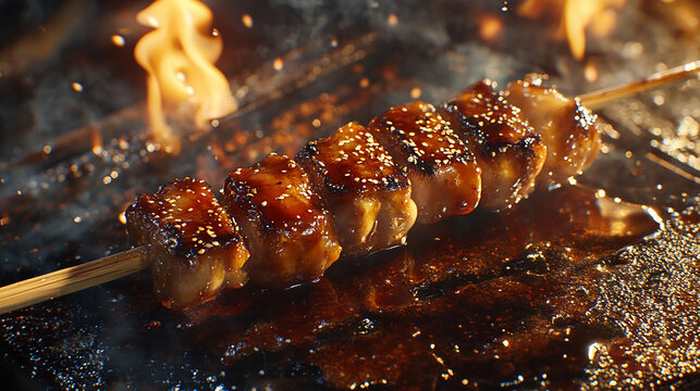 Grilled yakitori with tare sauce glaze