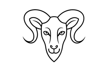 Devil Horned Ram Head Tattoo Line Art Illustration