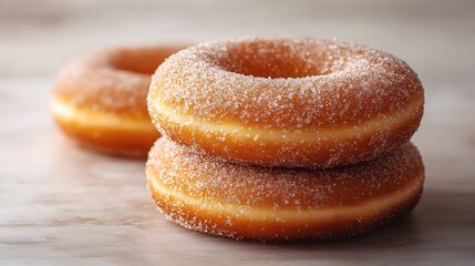Classic cinnamon-sugar donut with warm golden hue