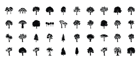 Collection of Tree Silhouettes in Vector Style