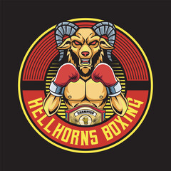 Vector Illustration of Goat Wearing Boxing Gloves and Champion Belt with Detailed Illustration Available for Logo Badge