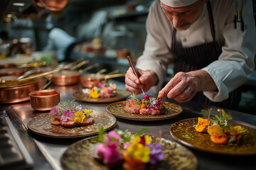 Obraz premium French Chef Crafts Duck a l’Orange with Elegant Precision and Artistic Touch