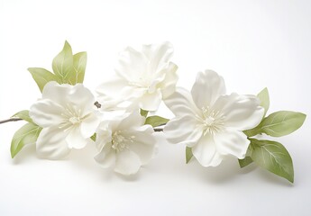 White Dogwood Flowers with Green Leaves on Branch, Floral Spring Arrangement Decor