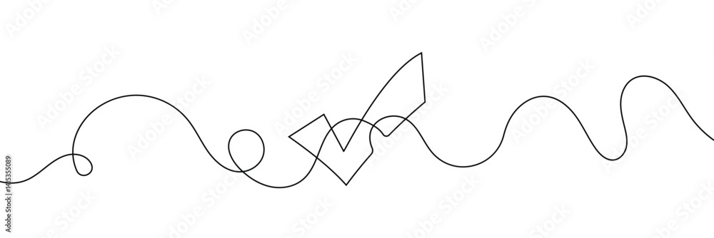Poster continuous line drawing of check mark. tick one line icon. one line drawing background. vector illus