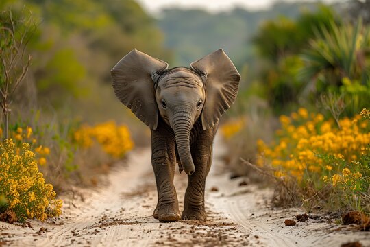 **Baby Elephant Walking Toward Camera On Dusty Road With Clear Sky, Minimal Background And Emotional Pull --Ar 3:2 --S 1000 --V 6.0 --Style Raw** - @Darya (Relaxed) -# Create, Explore, And Organize On - Powered by Adobe