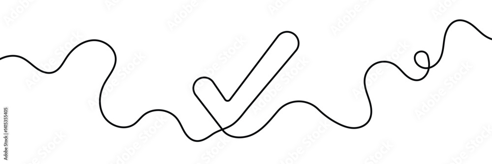 Poster continuous line drawing of check mark. tick one line icon. one line drawing background. vector illus