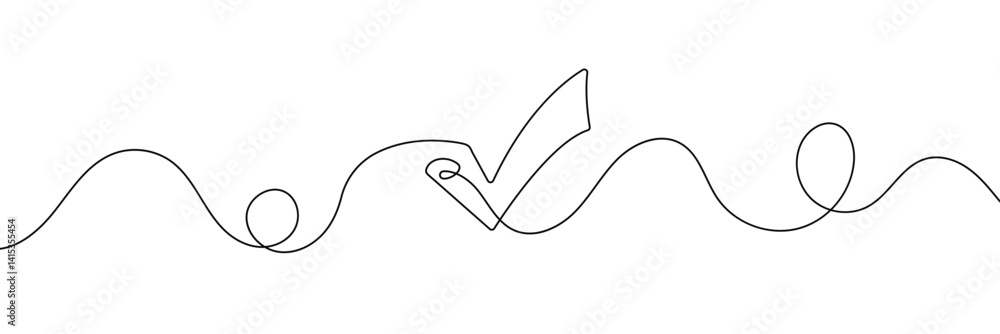 Poster continuous line drawing of check mark. tick one line icon. one line drawing background. vector illus