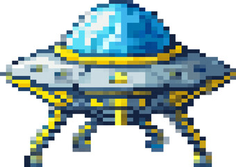Pixelated UFO Spaceship in Retro 8-Bit Game Style