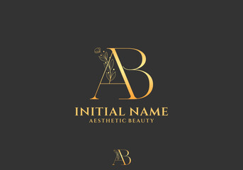 Letter AB Beauty Logo with Flourish Ornament Luxury