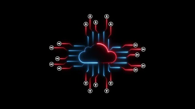 Cloud Computing for data storage and transfer for safety animation Isolated on Black Background
