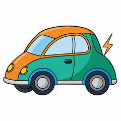 Colorful Cartoon Electric Car Illustration Isolated On White Background