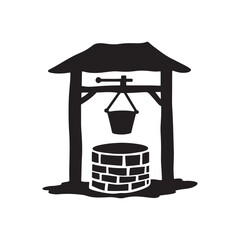 Folk Symbol Water Well — Minimalist Black and White Design