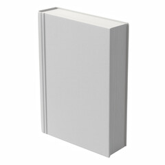Blank hardcover book standing upright, clean white mockup for cover design or publishing presentation isolated on transparent background.