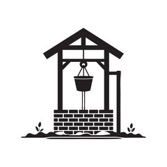 Water Well Icon — Black and White Minimalist Illustration