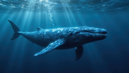 Obraz premium Majestic whale swims in deep ocean