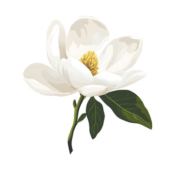white magnolia flower on stem clip art preview