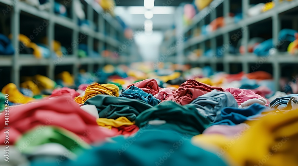 Poster a colorful array of scattered clothing items fills the floor of a retail storage space, showcasing a