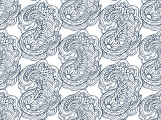 Black and white seamless pattern with Paisley print in a retro style. Vector illustration
