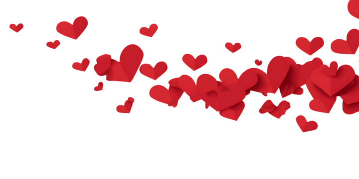 Red hearts floating on black background