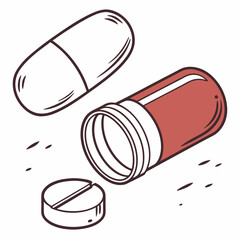 Pills And Capsule Medicine Outline Style Illustration Treatment And Healthcare Concept