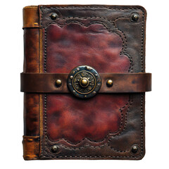 Antique leather journal notebook with strap old vintage book for writing on transparent background