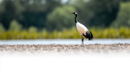 Elegant Crane Standing Alone at Water's Edge in Natural Habitat