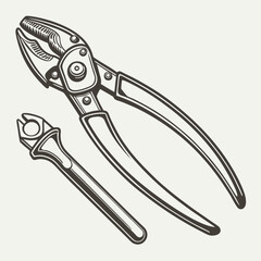 Vintage Style Illustration Of Pliers With Crimping Tool On Isolated Background