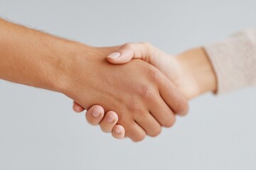 two diverse hands gently clasp each other on white surface symbolizing reconciliation and harmony