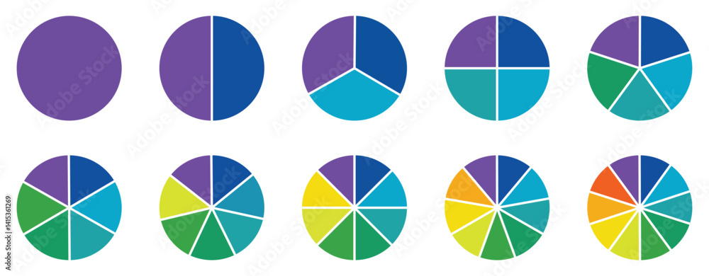 Poster Pie charts diagrams. Different color circles isolated. Infographic element round shape. Vector - EPS 10