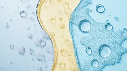 Abstract bubbles in yellow and blue liquid background