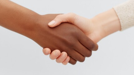 two diverse hands gently touching against white background