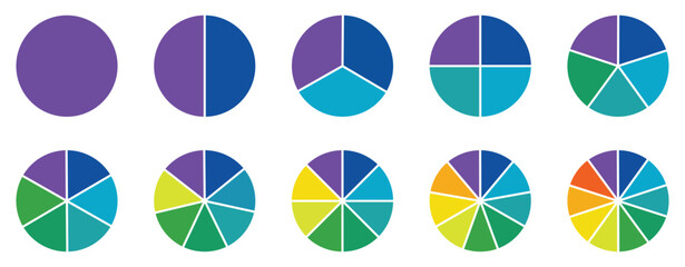 Pie charts diagrams. Different color circles isolated. Infographic element round shape. Vector - EPS 10