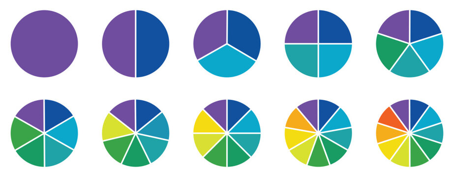 Pie charts diagrams. Different color circles isolated. Infographic element round shape. Vector - EPS 10