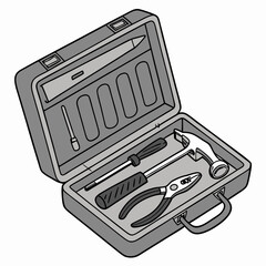 Open Toolbox With Hammer Screwdriver Pliers And Pencil For Repair Works