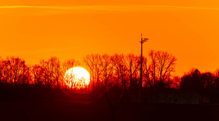 Summer sunset or sundowner view at Munich airport, MUC, Freising, Bavaria, Germany