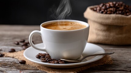 Hot coffee in white cup