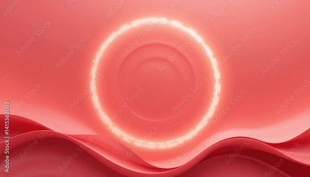 Poster dynamic abstract light circle modern digital art vibrant red waves conceptual design minimalist aest