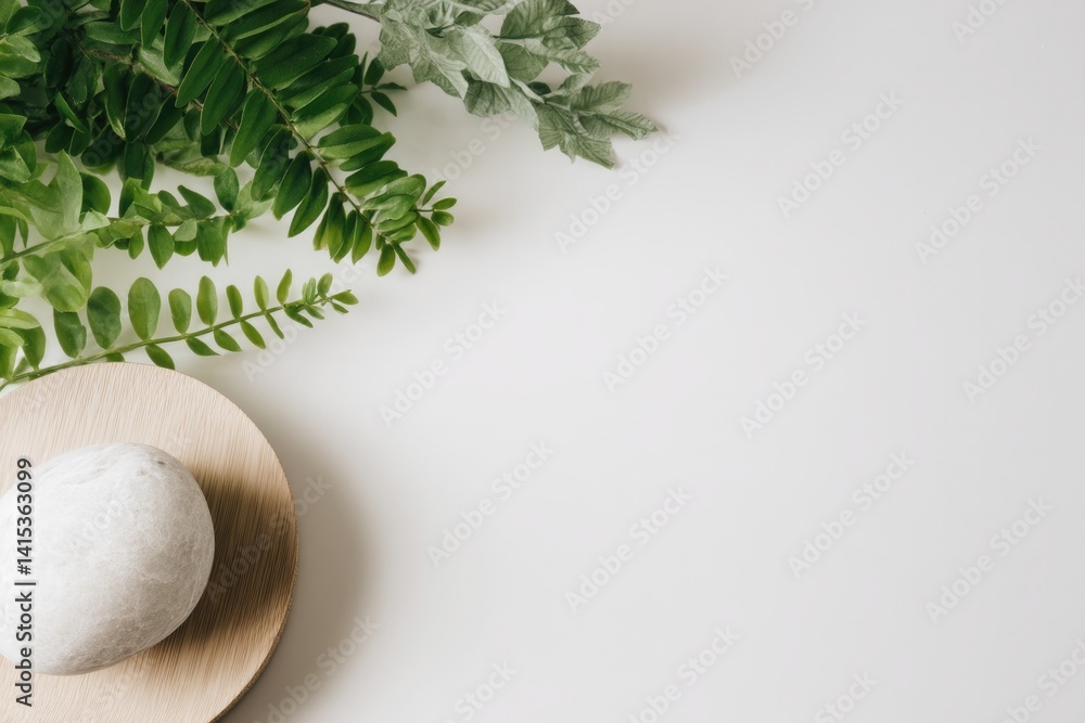 Poster clean minimalistic image showcasing biophilic design element with natural textures such as wood or s