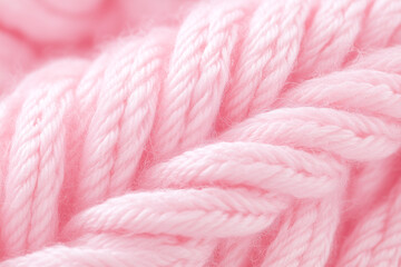 Close-up view of intricately braided pink yarn, showcasing textures and patterns. This image gives off a soft, warm, and handmade feel.