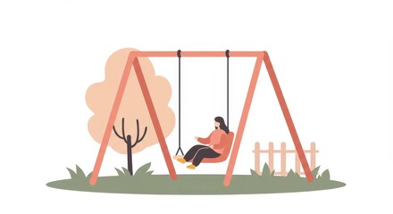 Fototapeta premium Yard swing in soft colors with white background