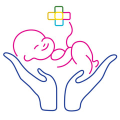 Science of hand drawn vector line baby umbilical cord and new life.