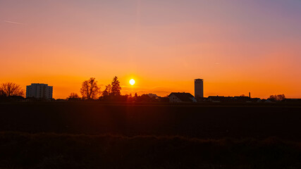 Sunset or sundowner near Plattling, Isar, Bavaria, Germany
