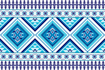 Intricate native-inspired geometric design: Blue-white symphony of diamond shapes, tribal snowflakes, and precise zigzag patterns celebrating cultural artistry and timeless symmetry.