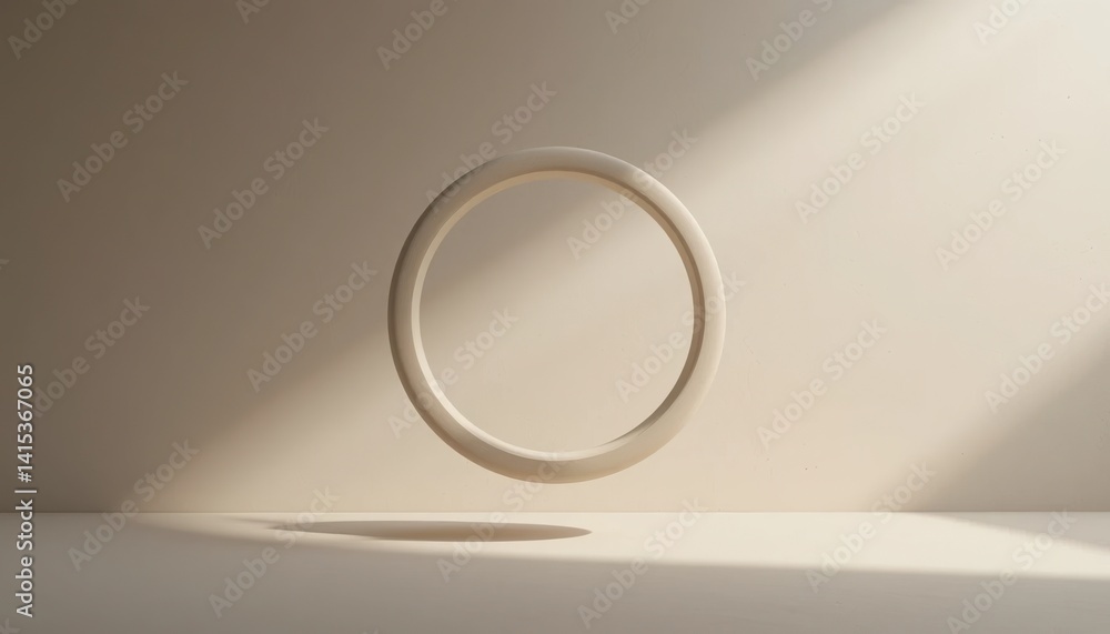 Poster floating circular object minimalist studio 3d render soft lighting aesthetic visuals conceptual desi