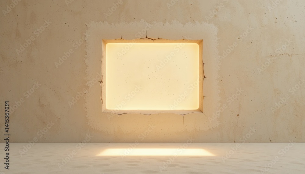 Poster illuminated architectural space with window frame minimalist interior design soft ambient light tran
