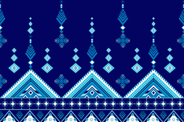 Indigo-hued ethnic textile design featuring geometric mountain-like peaks and intricate diamond motifs, blending traditional tribal craftsmanship with modern digital elegance.
