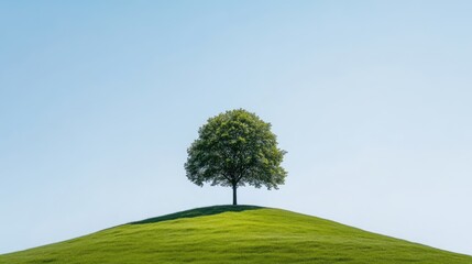 Solitary tree atop a grassy hill under a clear sky (1)