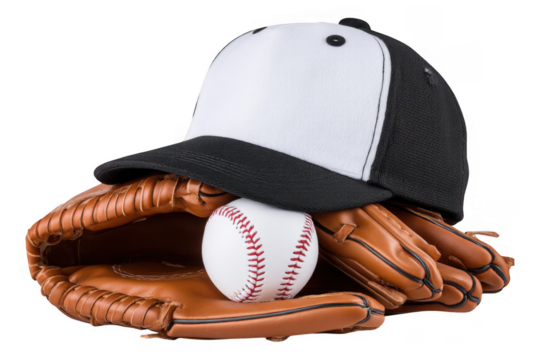 Father's Day Legacy A Well-Worn Baseball Glove Cap and Tiny Glove Symbolizing Tradition, Isolated on Transparent Background
