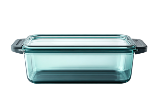 Elegant teal glass baking dish with lid perfect for oven to table serving Modern kitchen essential sleek design ideal for casseroles on transparent background