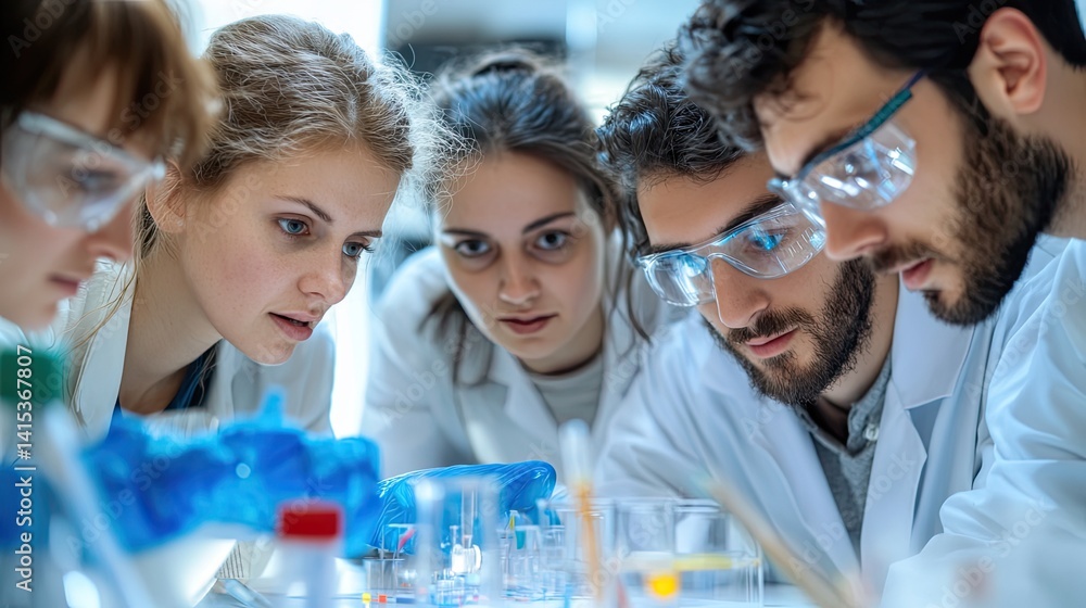 Aufkleber collaborative science team analyzing data in a laboratory closeup view innovative research environme